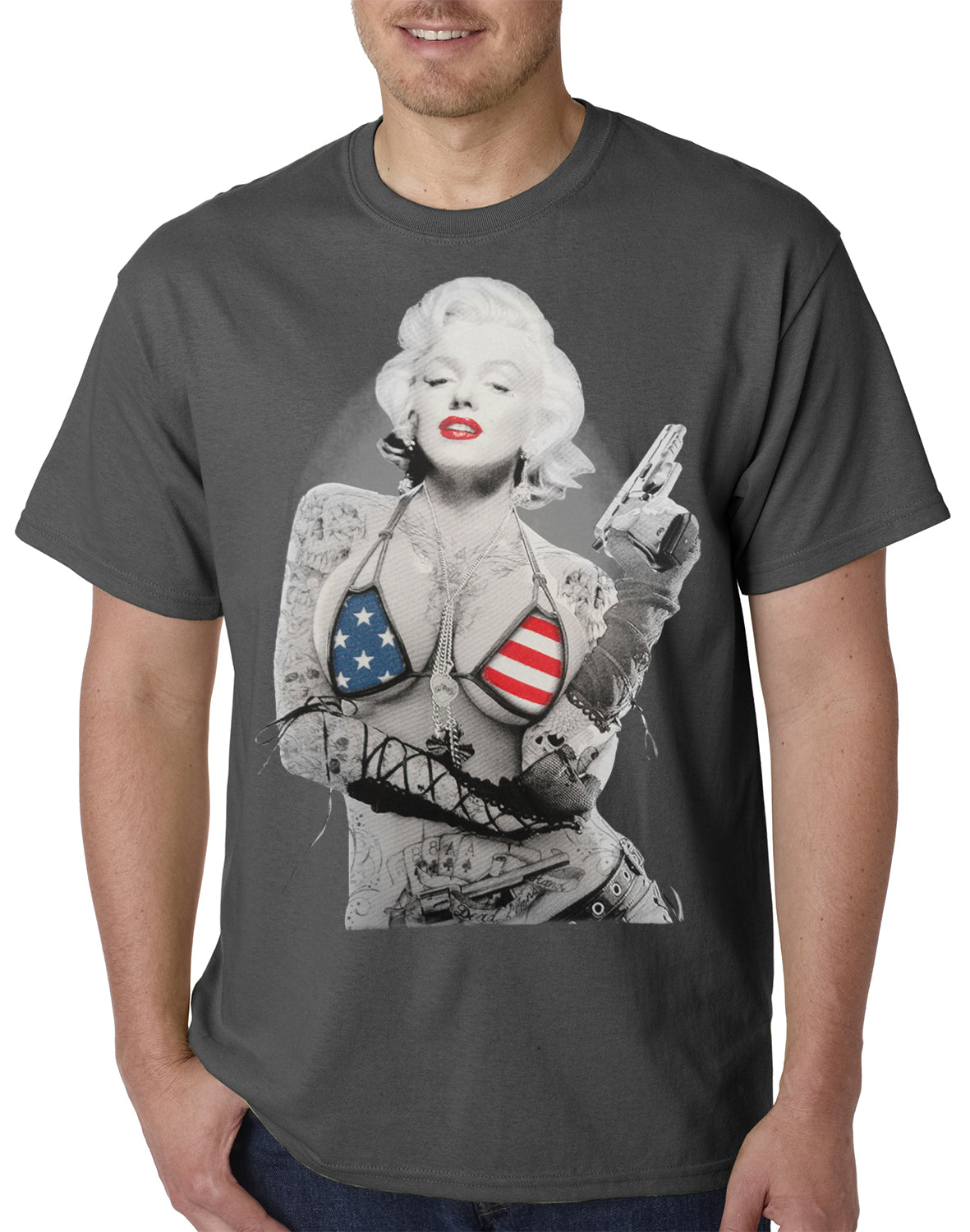 Marilyn Flag Bikini Mens T-shirt