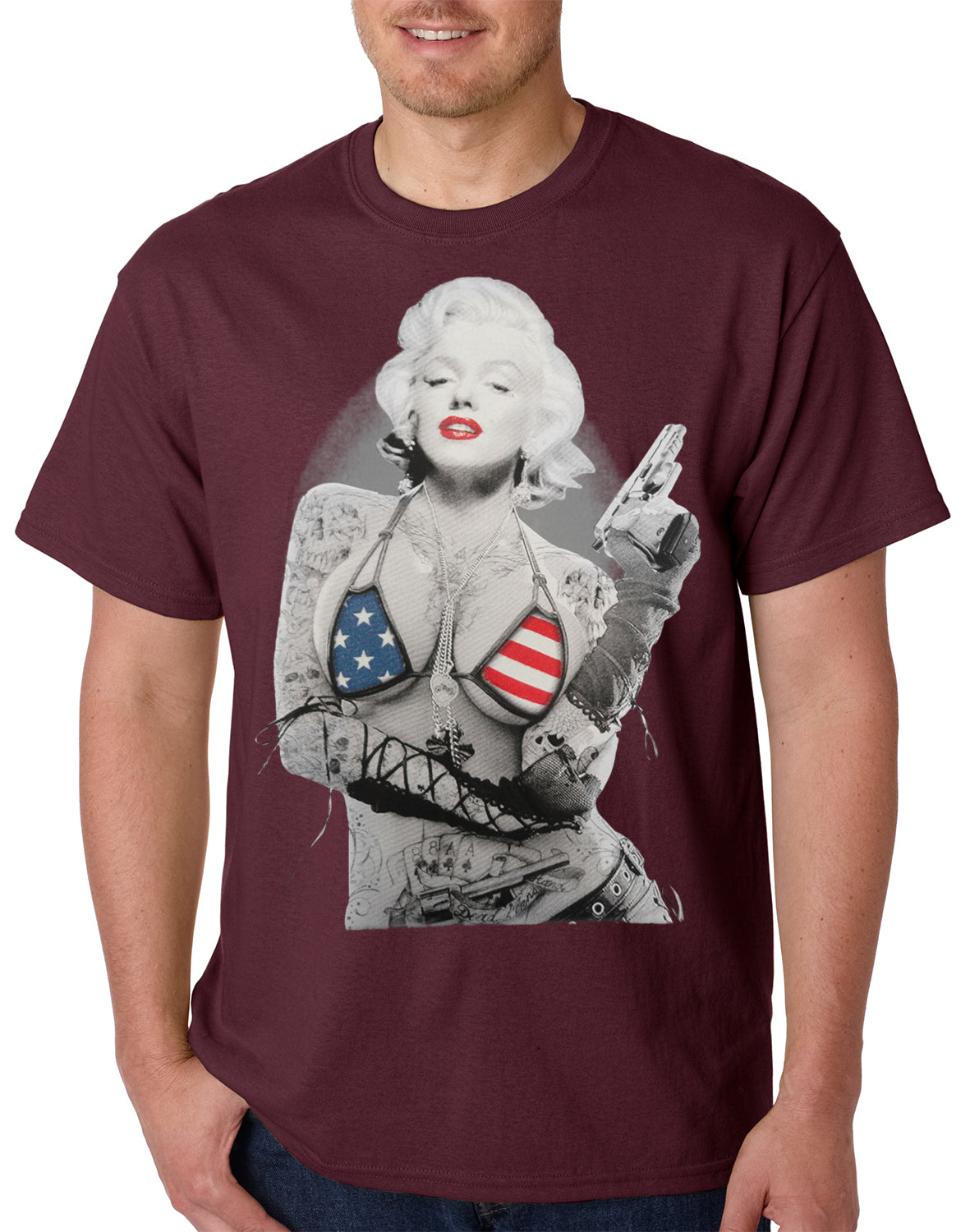 Marilyn Flag Bikini Mens T-shirt