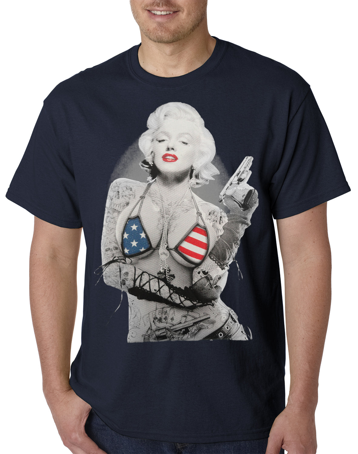 Marilyn Flag Bikini Mens T-shirt