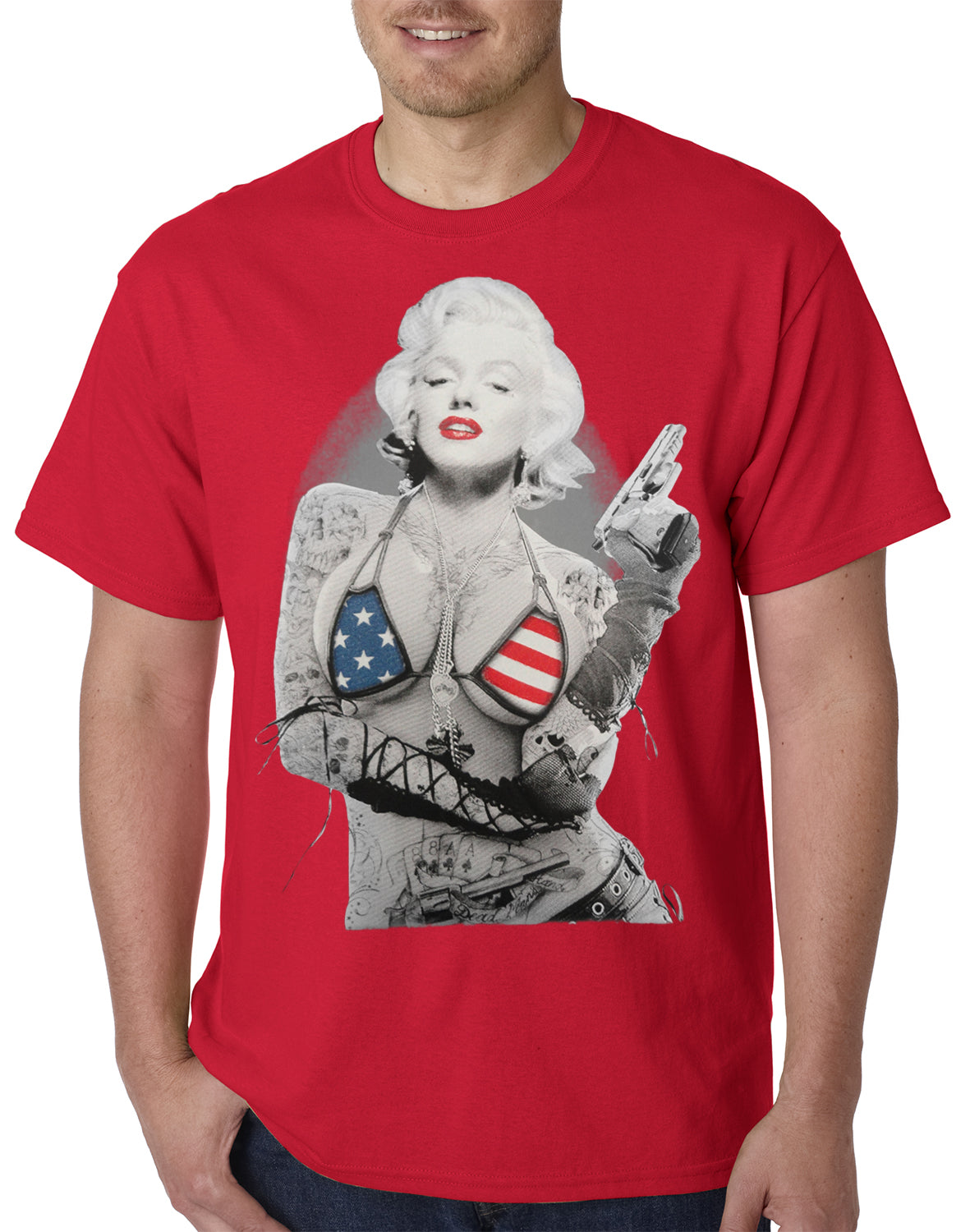 Marilyn Flag Bikini Mens T-shirt
