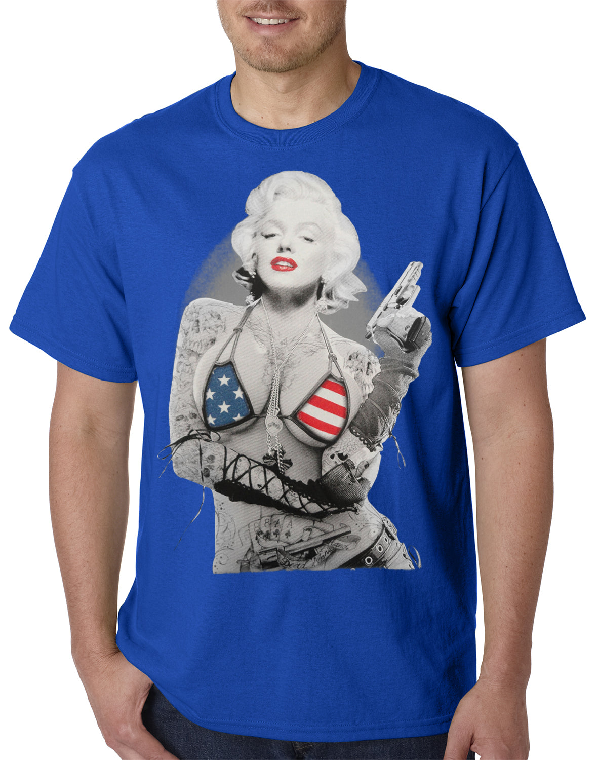 Marilyn Flag Bikini Mens T-shirt