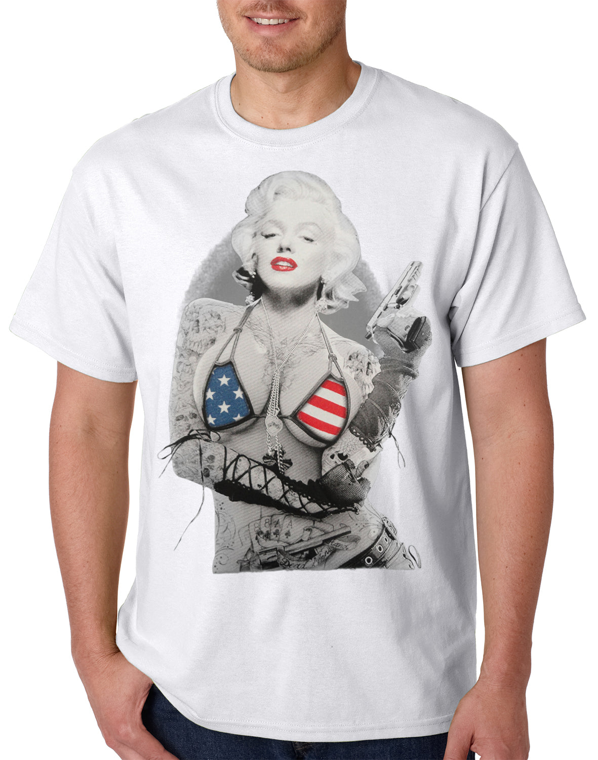 Marilyn Flag Bikini Mens T-shirt