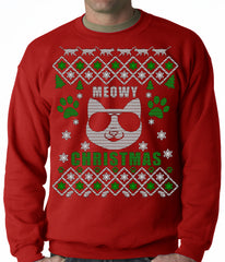 Meowy Christmas - “Cool Cat with Glasses” Ugly Christmas Adult Crewneck
