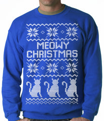Ugly Christmas Sweater - Meowy Christmas (White Print) 3 Cats Ugly Christmas Adult Crewneck
