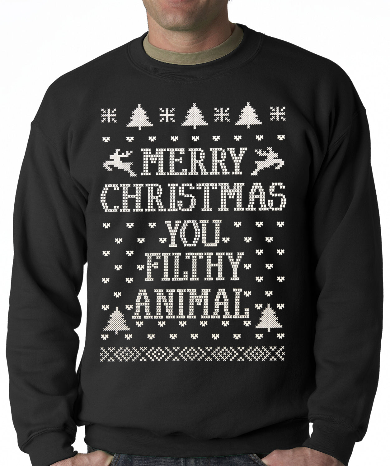 Merry Christmas You Filthy Animal Adult Crewneck