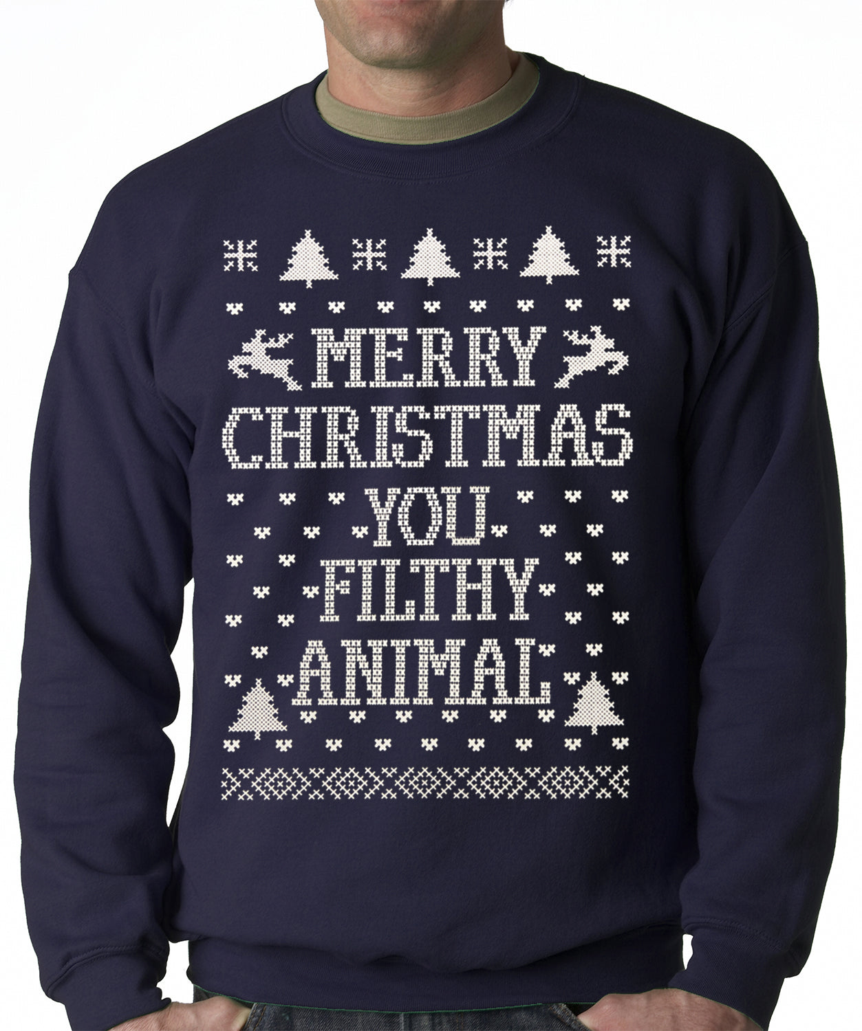 Merry Christmas You Filthy Animal Adult Crewneck