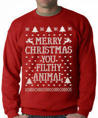 Merry Christmas You Filthy Animal Adult Crewneck