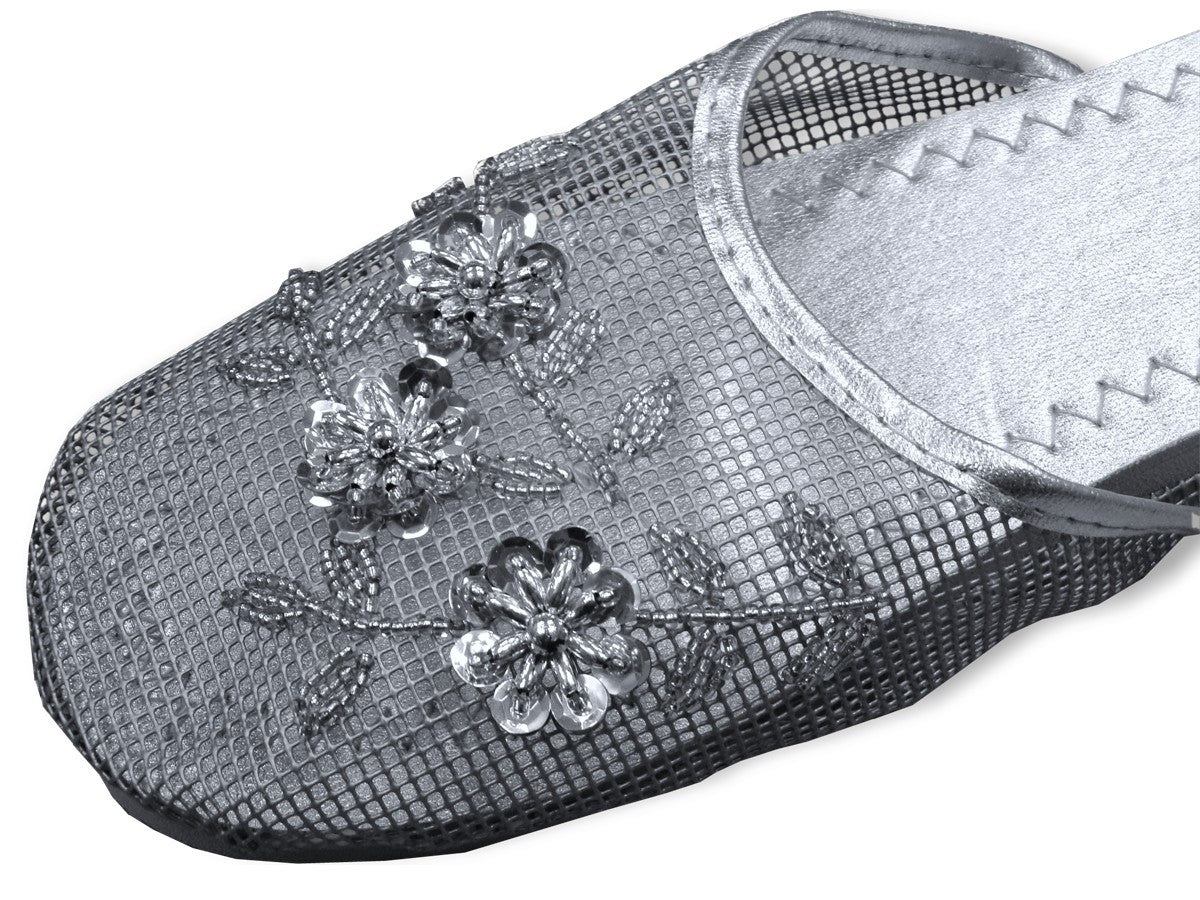 Mesh Chinese Slippers for weddings And Casual Wear (Silver)