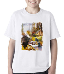 Mother Bear at the Cabin Kids T-shirt