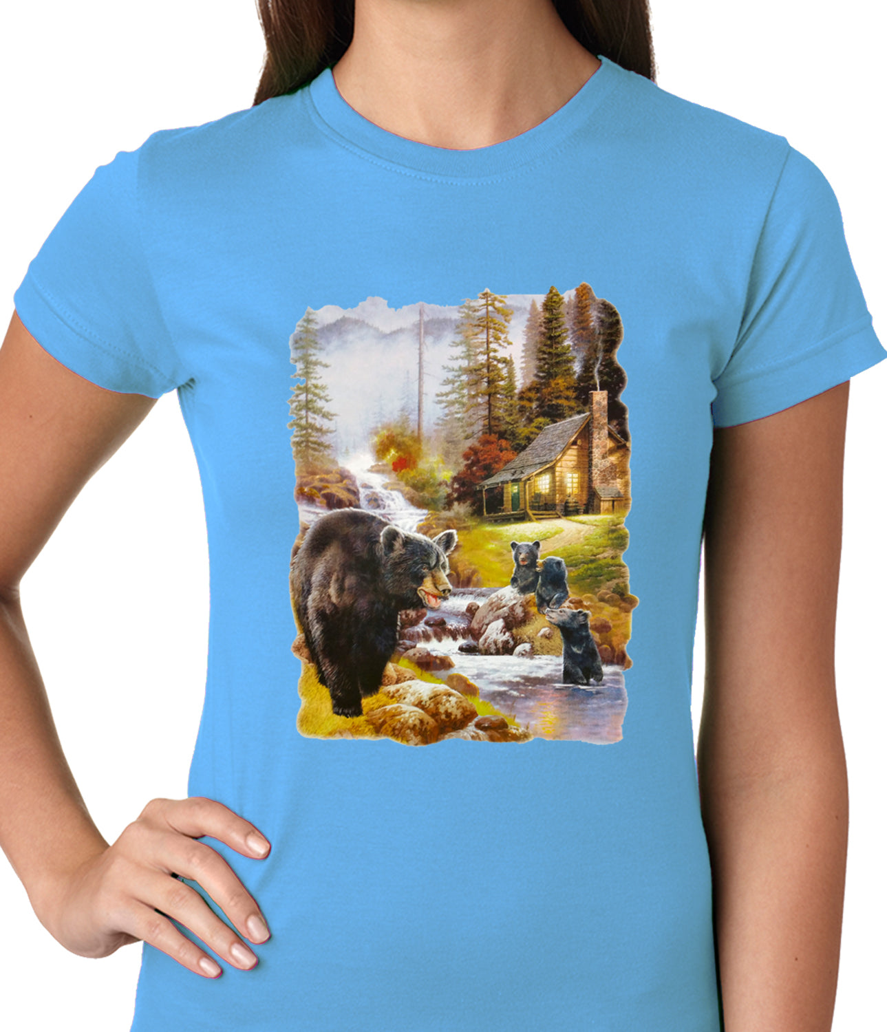 Mother Bear at the Cabin Ladies T-shirt