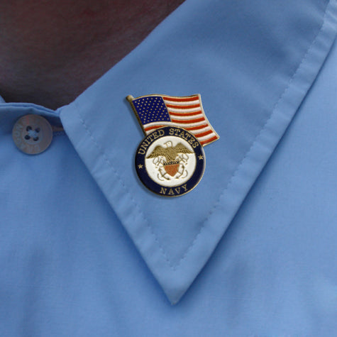 Navy With Flag Lapel Pin