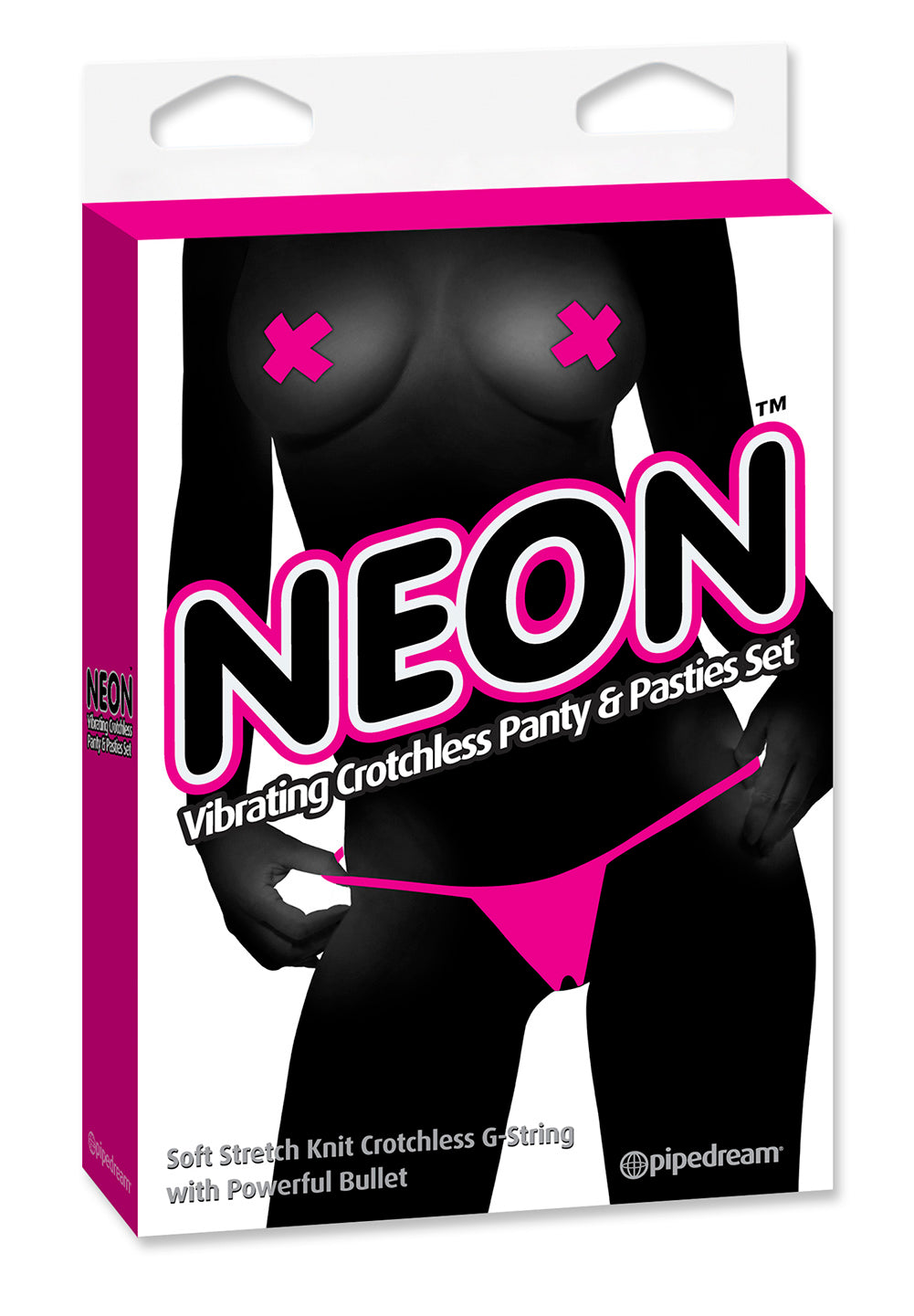 Neon Vibrating Crotchless Panty and Pasties Set Pink