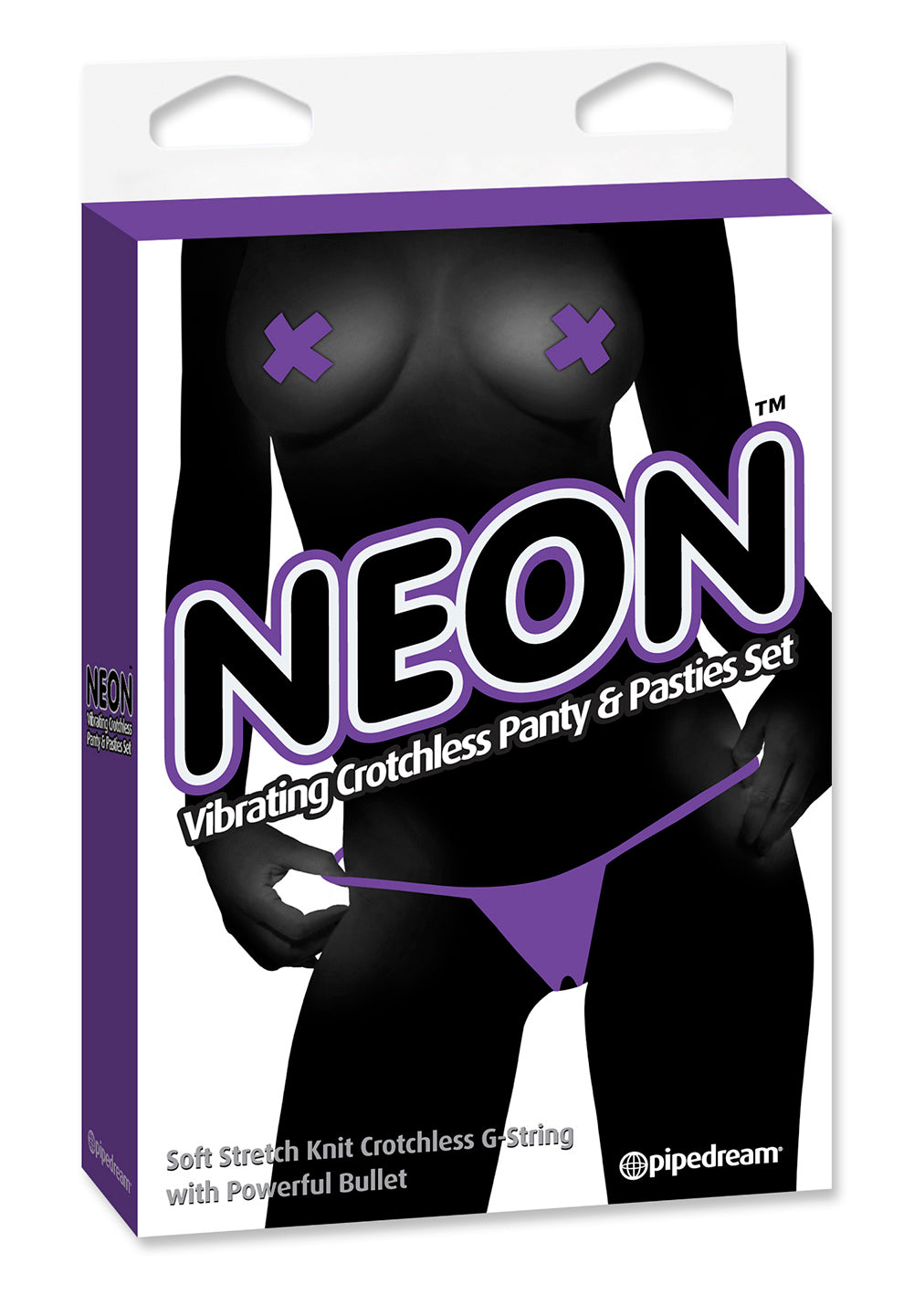 Neon Vibrating Crotchless Panty and Pasties Set Purple