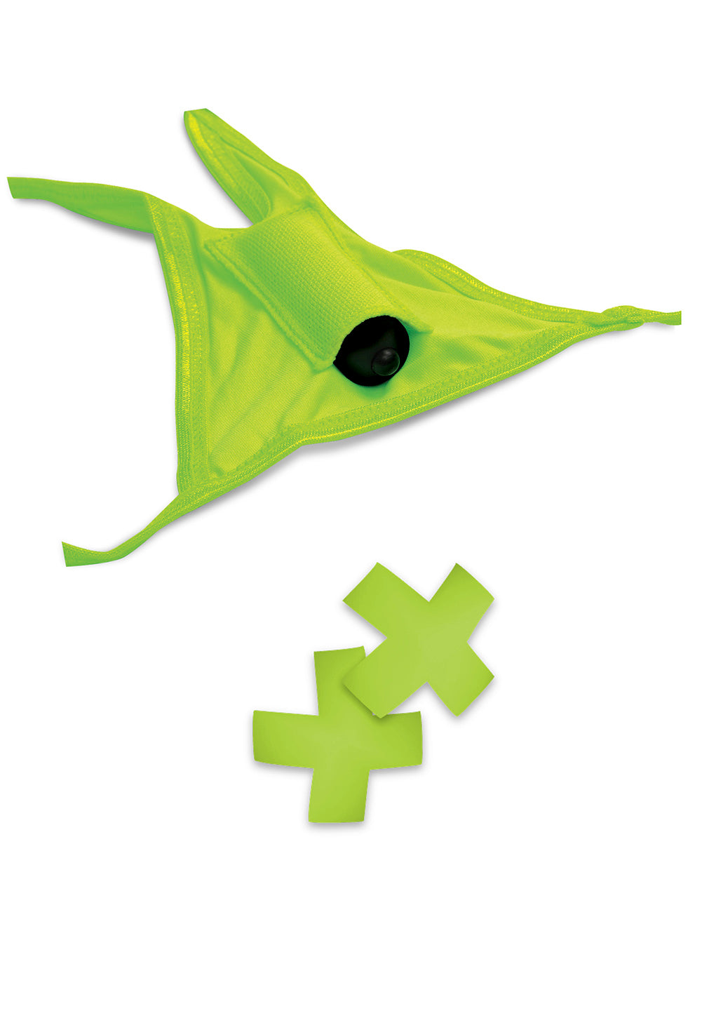Neon Vibrating Crotchless Panty and Pasties Set Yellow Green
