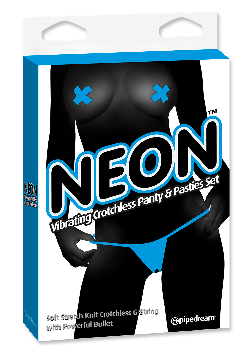 Neon Vibrating Crotchless Panty and Pasties Set Light Blue
