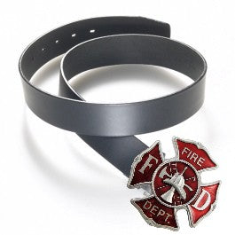 Official Fire Dept. Belt Buckle With FREE Leather Belt