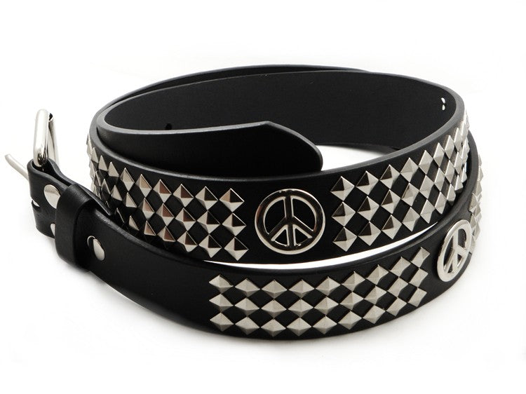 Peace Sign Pyramid Studded Leather Belt