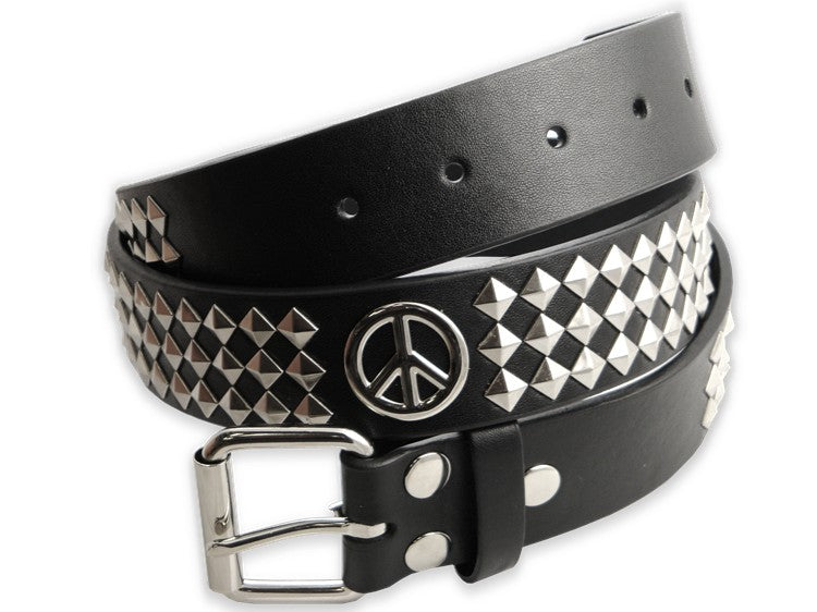 Peace Sign Pyramid Studded Leather Belt