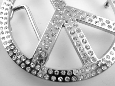 Peace Sign Rhinestone Belt Buckle With FREE Leather Belt