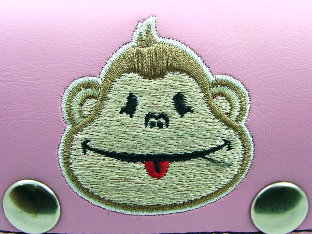 Pink Monkey Embroidered Chain Wallet