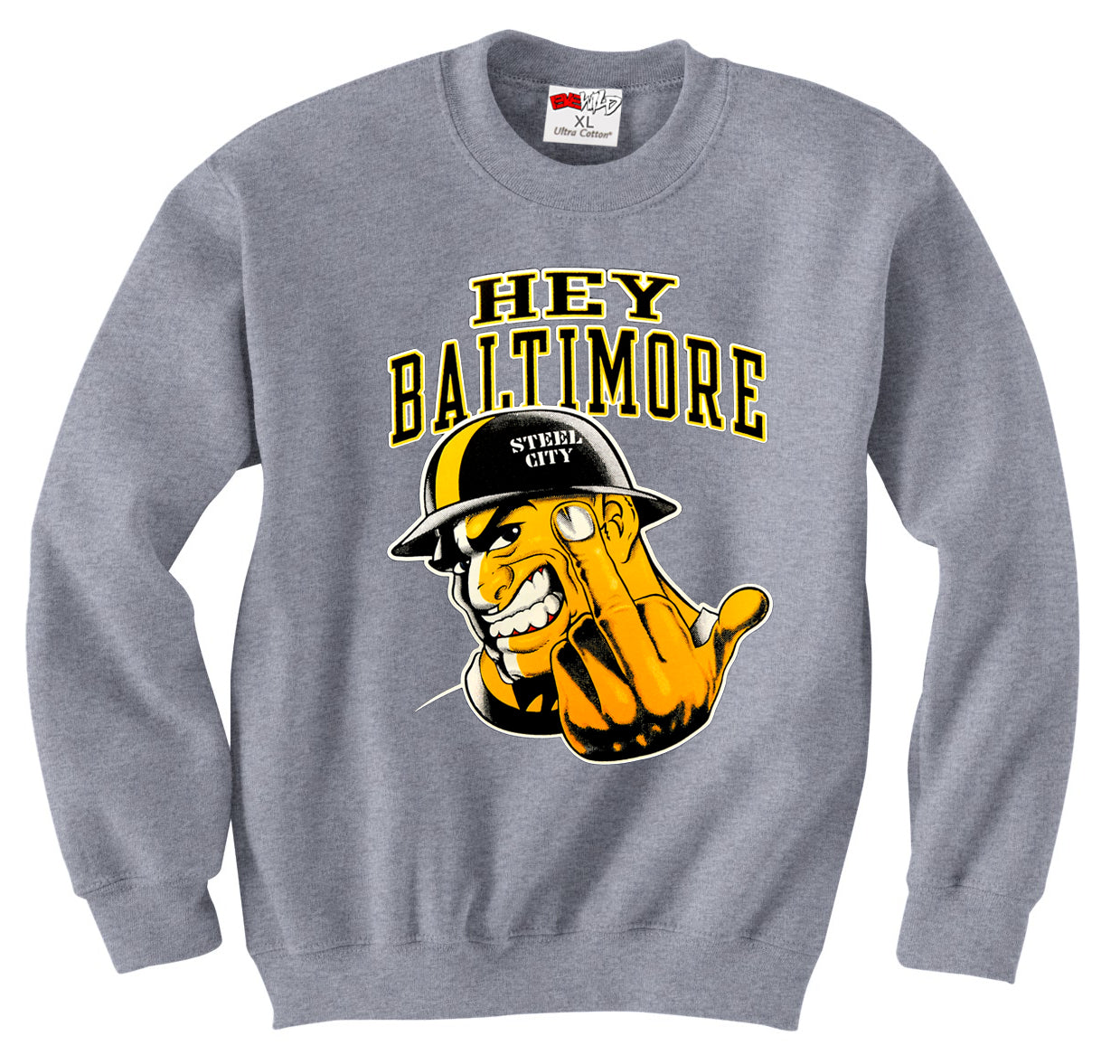 Hey Baltimore - Pittsburgh guy with Middle Finger Adult Crewneck