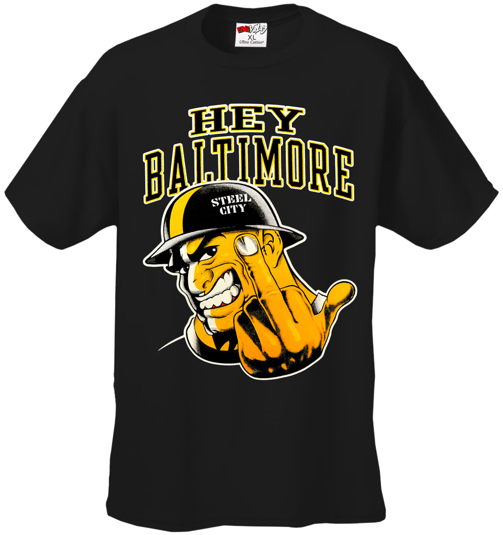 Hey Baltimore - Pittsburgh guy with Middle Finger Mens T-shirt