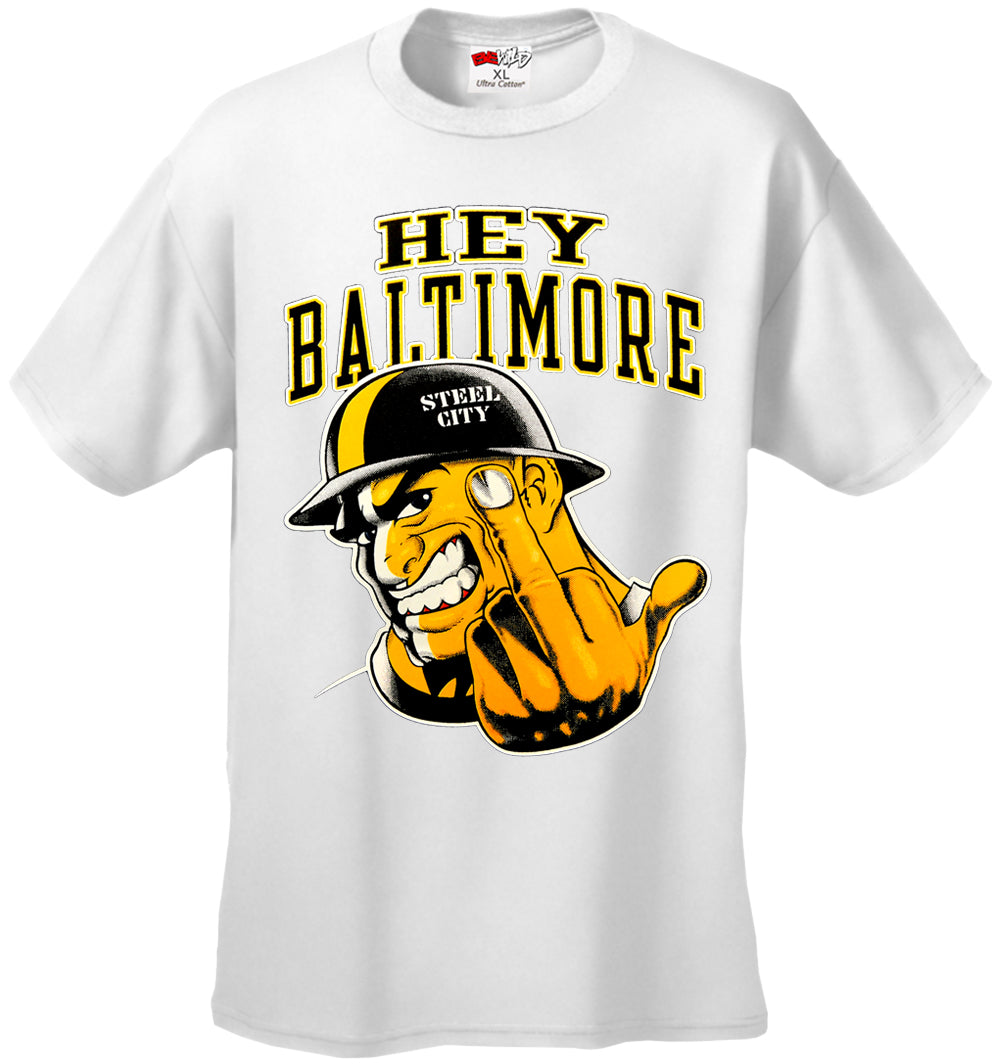 Hey Baltimore - Pittsburgh guy with Middle Finger Mens T-shirt