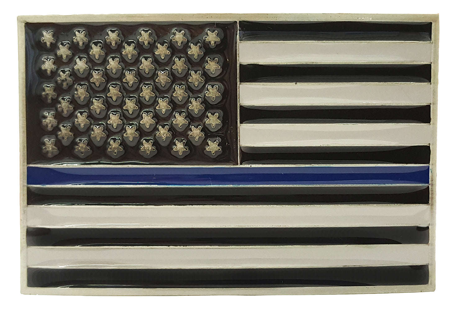 Police Thin Blue Line American Flag Belt Buckle with Leather Belt