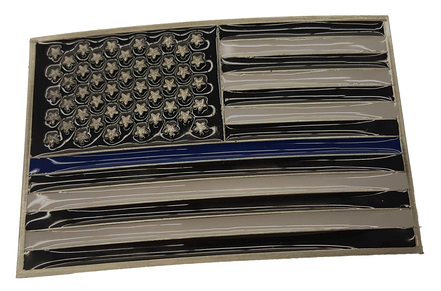 Police Thin Blue Line American Flag Belt Buckle with Leather Belt