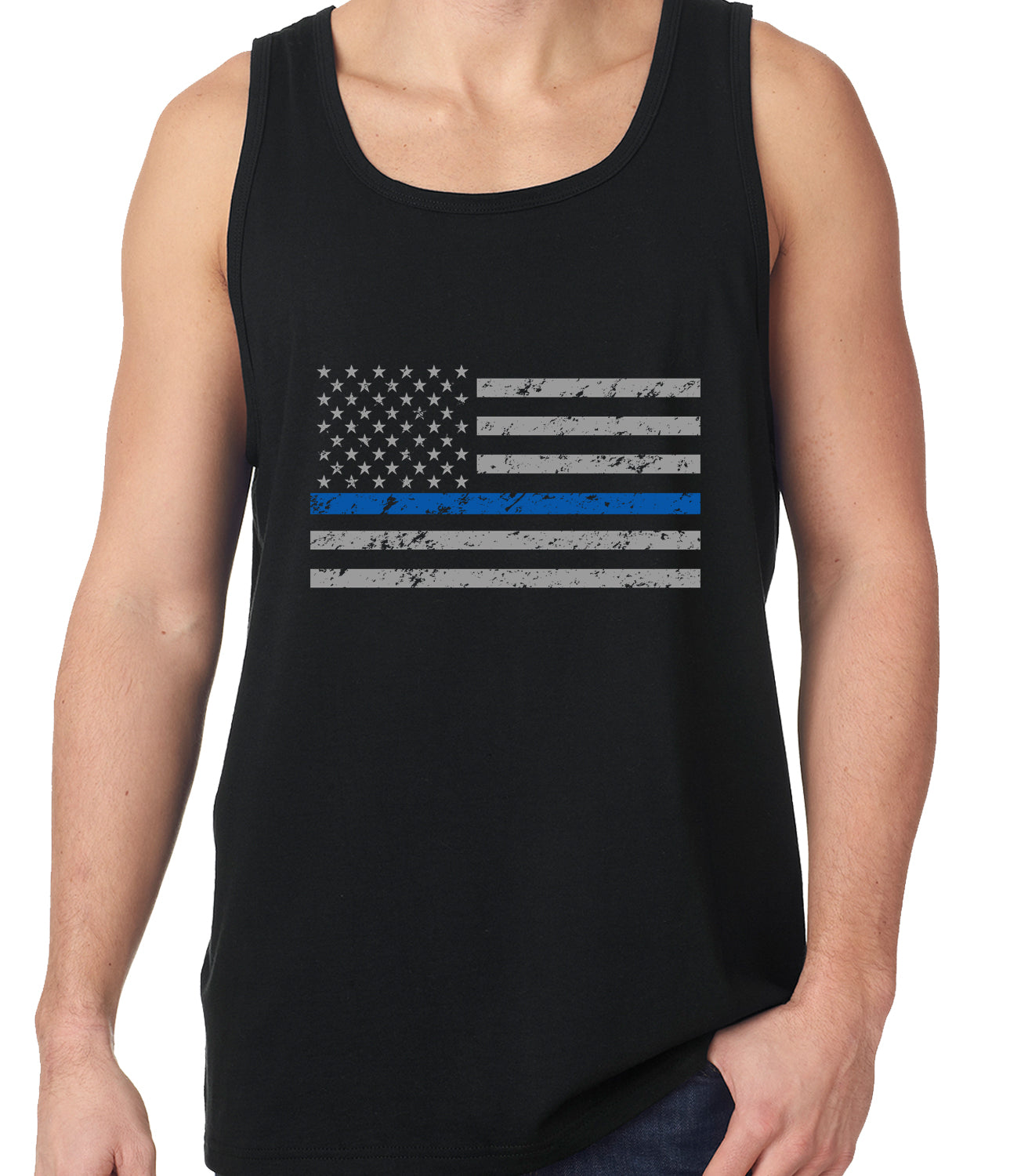 Police Thin Blue Line American Flag - Support Police Department Horizontal Tanktop