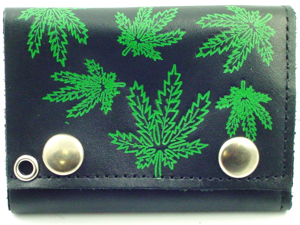 Pot Leaf Genuine Leather Chain Wallet