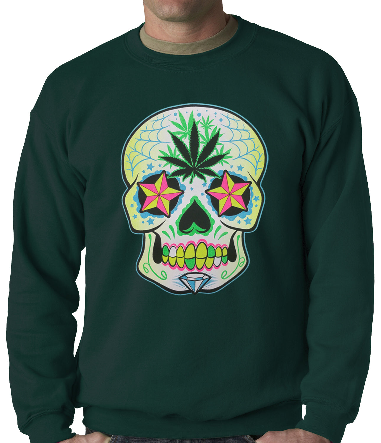 Pot Leaf Sugar Skull Crewneck
