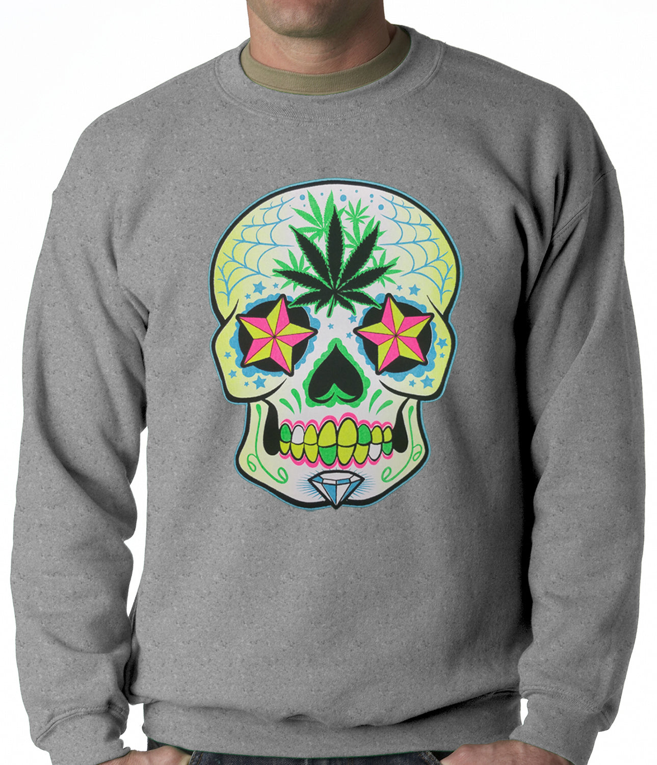 Pot Leaf Sugar Skull Crewneck