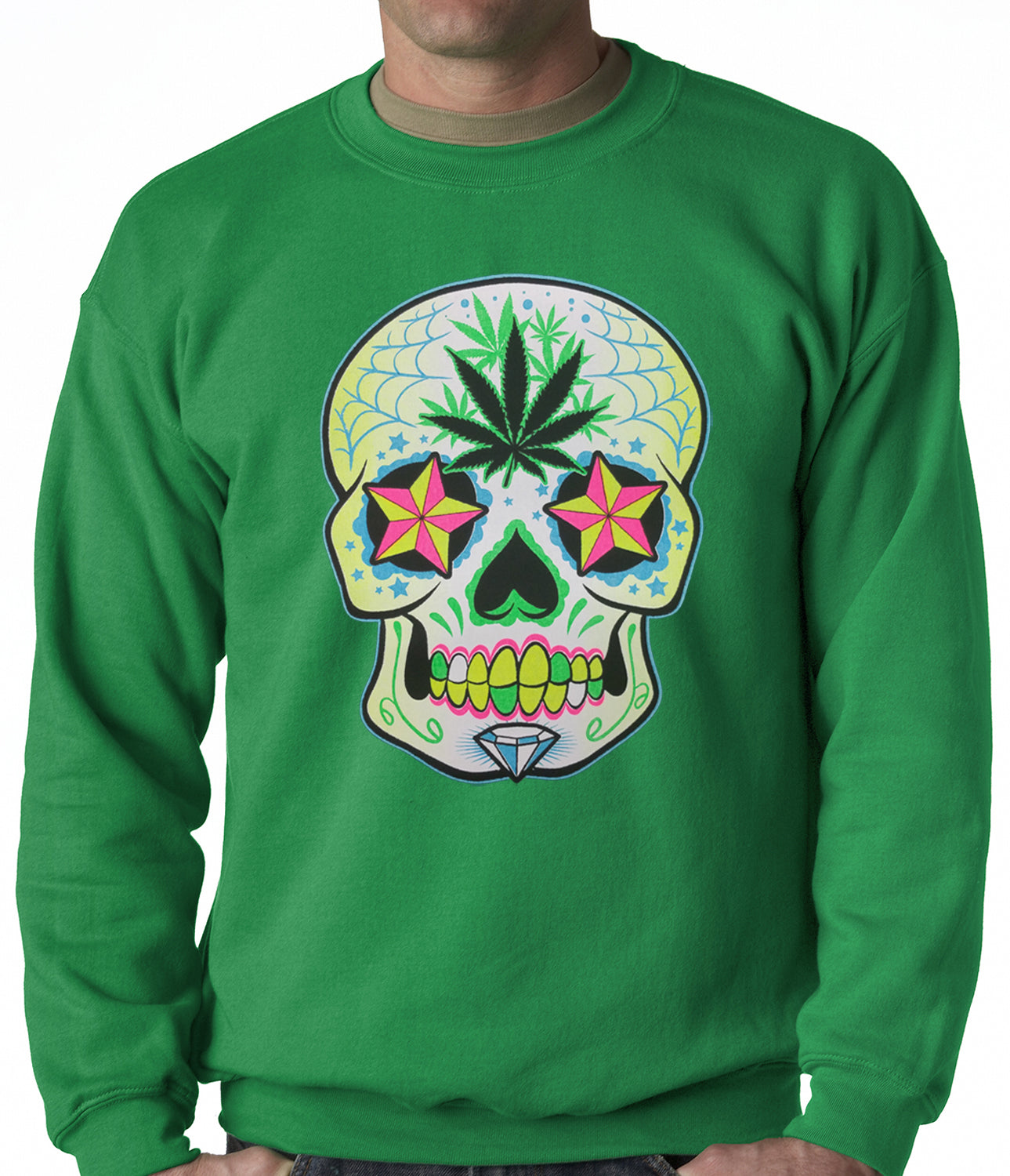 Pot Leaf Sugar Skull Crewneck