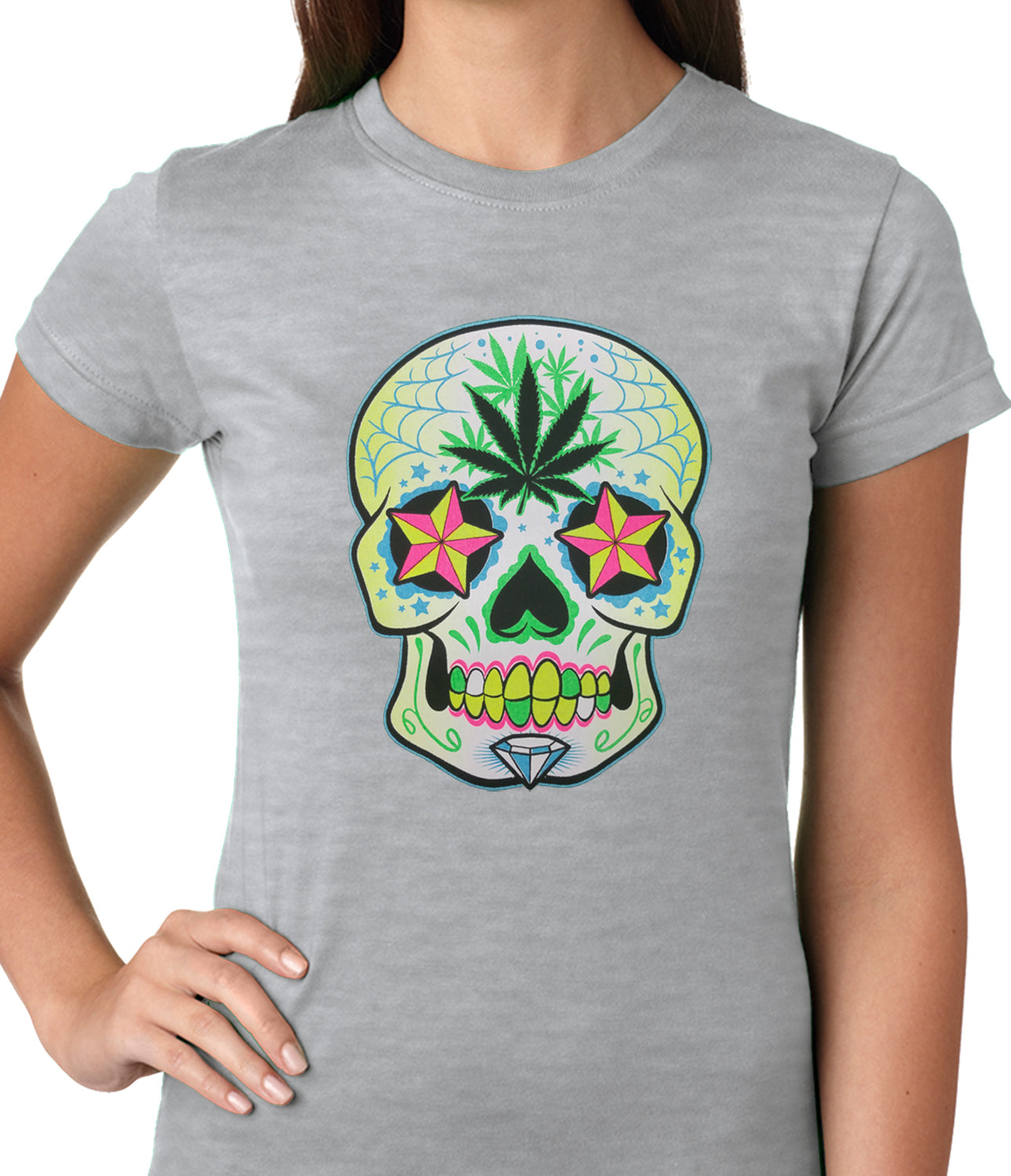Pot Leaf Sugar Skull Ladies T-shirt