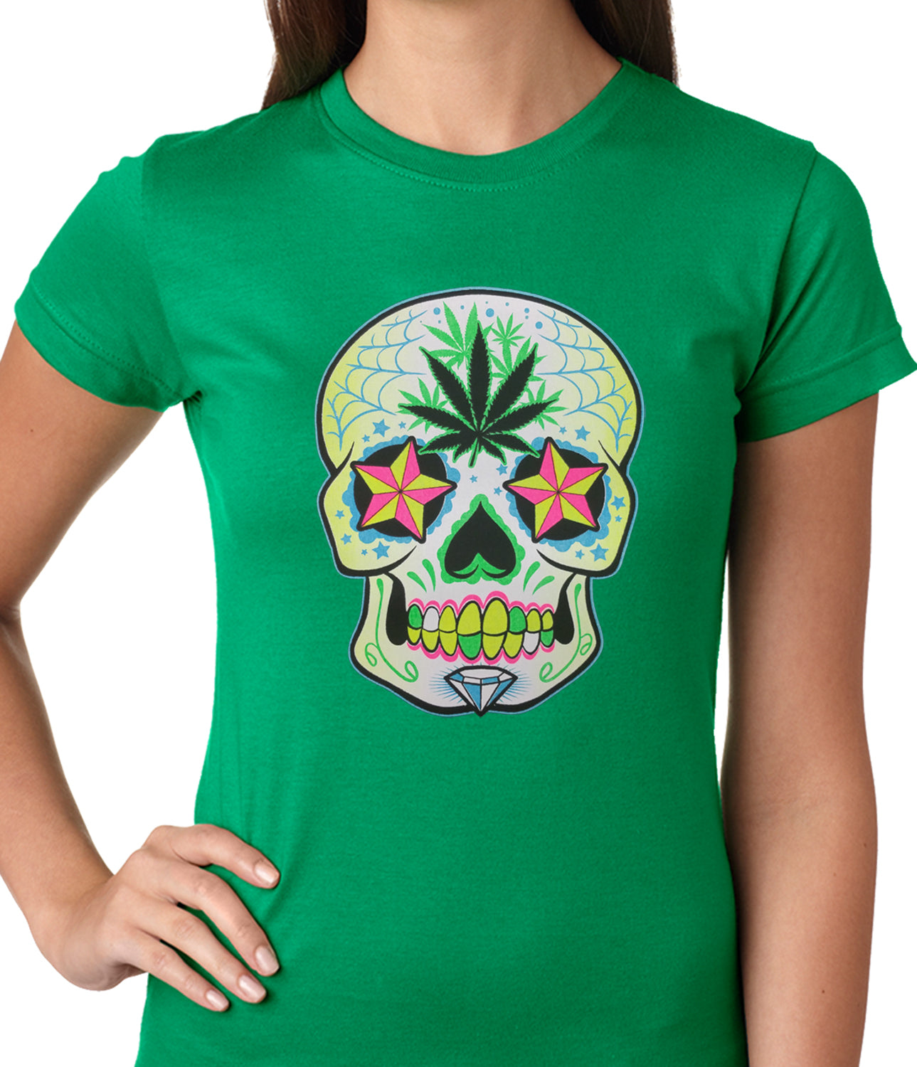 Pot Leaf Sugar Skull Ladies T-shirt