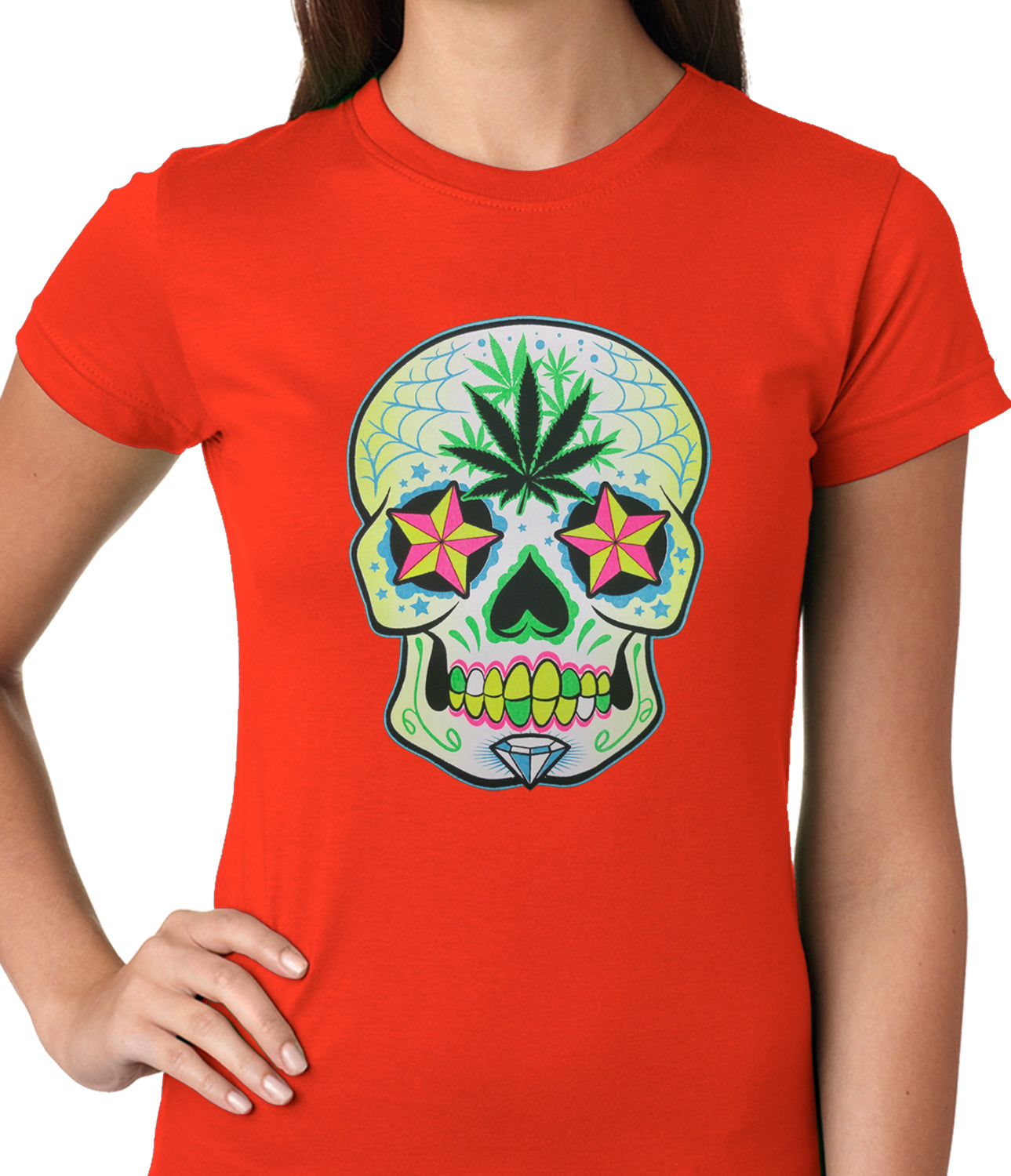 Pot Leaf Sugar Skull Ladies T-shirt