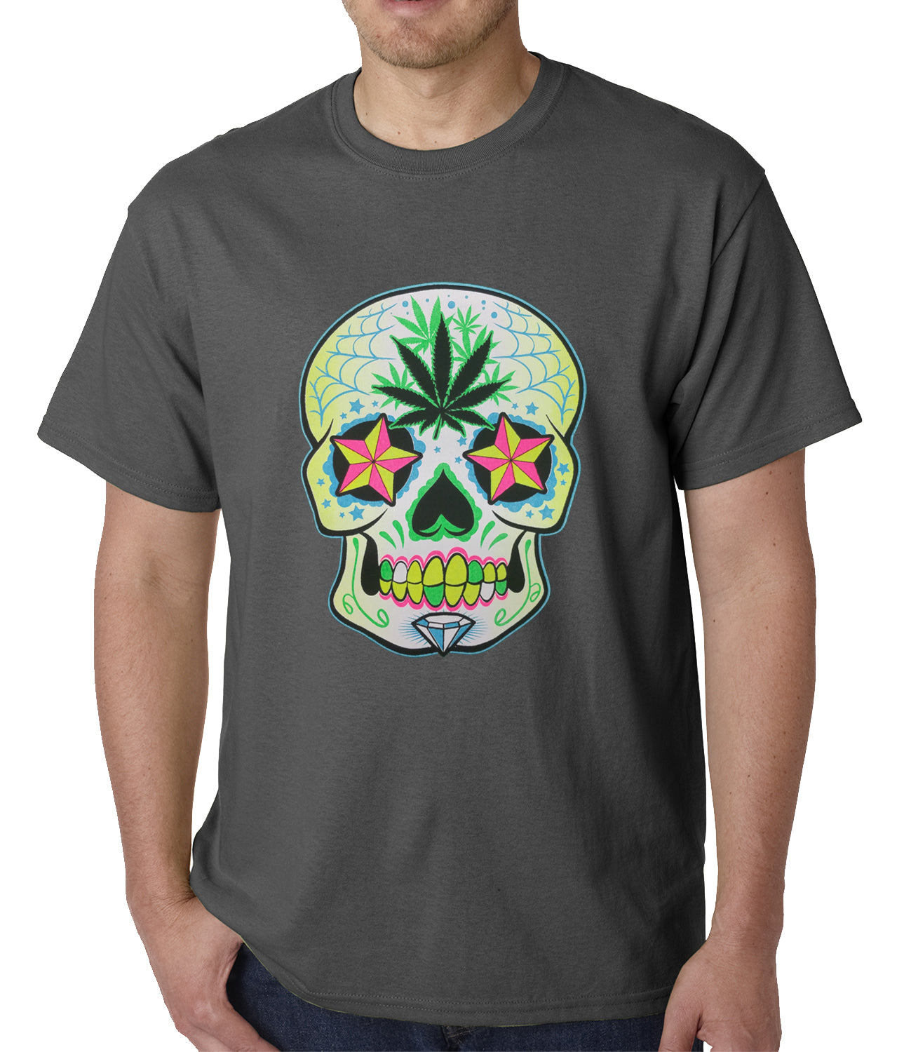 Pot Leaf Sugar Skull Mens T-shirt