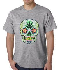 Pot Leaf Sugar Skull Mens T-shirt