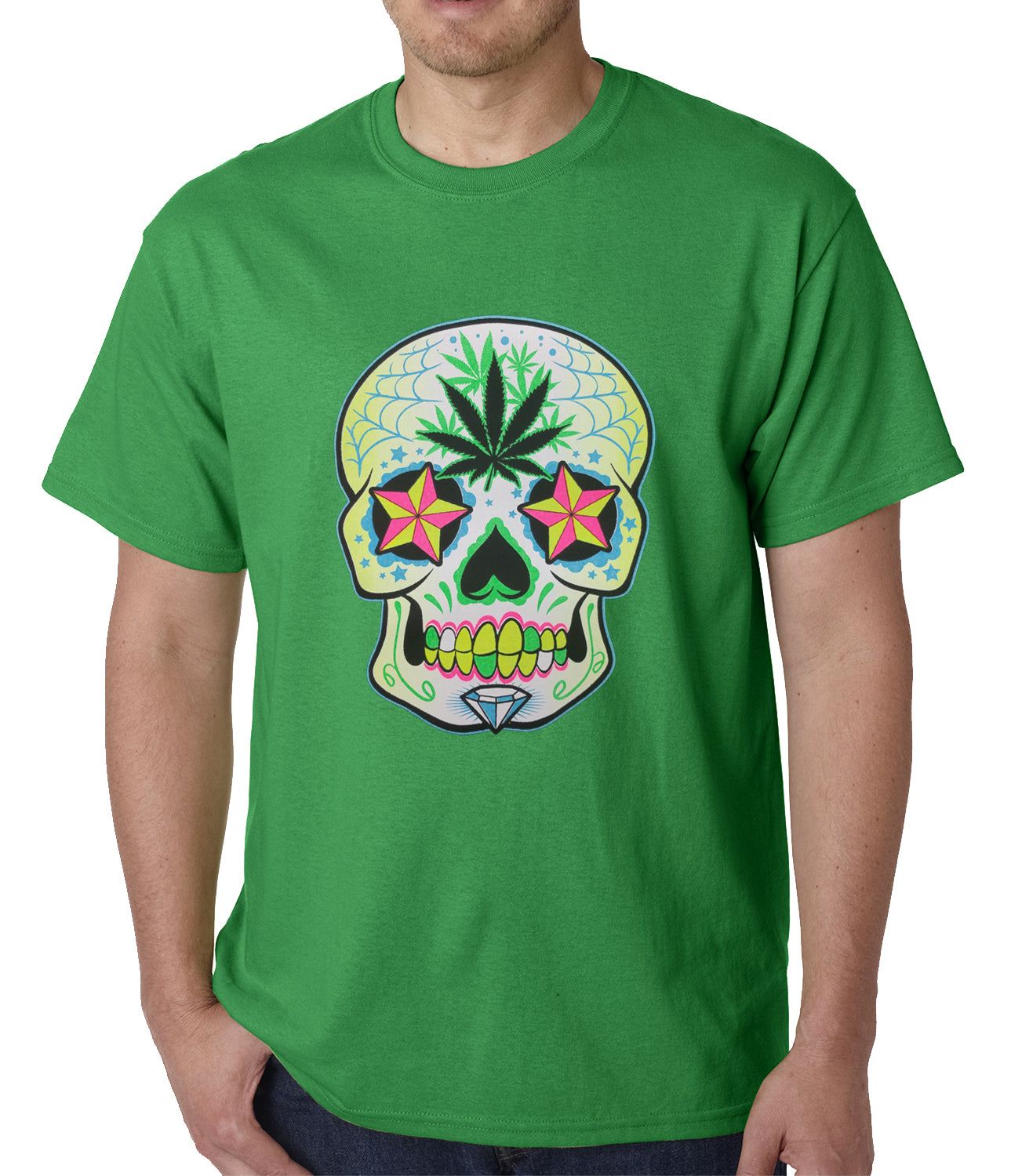 Pot Leaf Sugar Skull Mens T-shirt