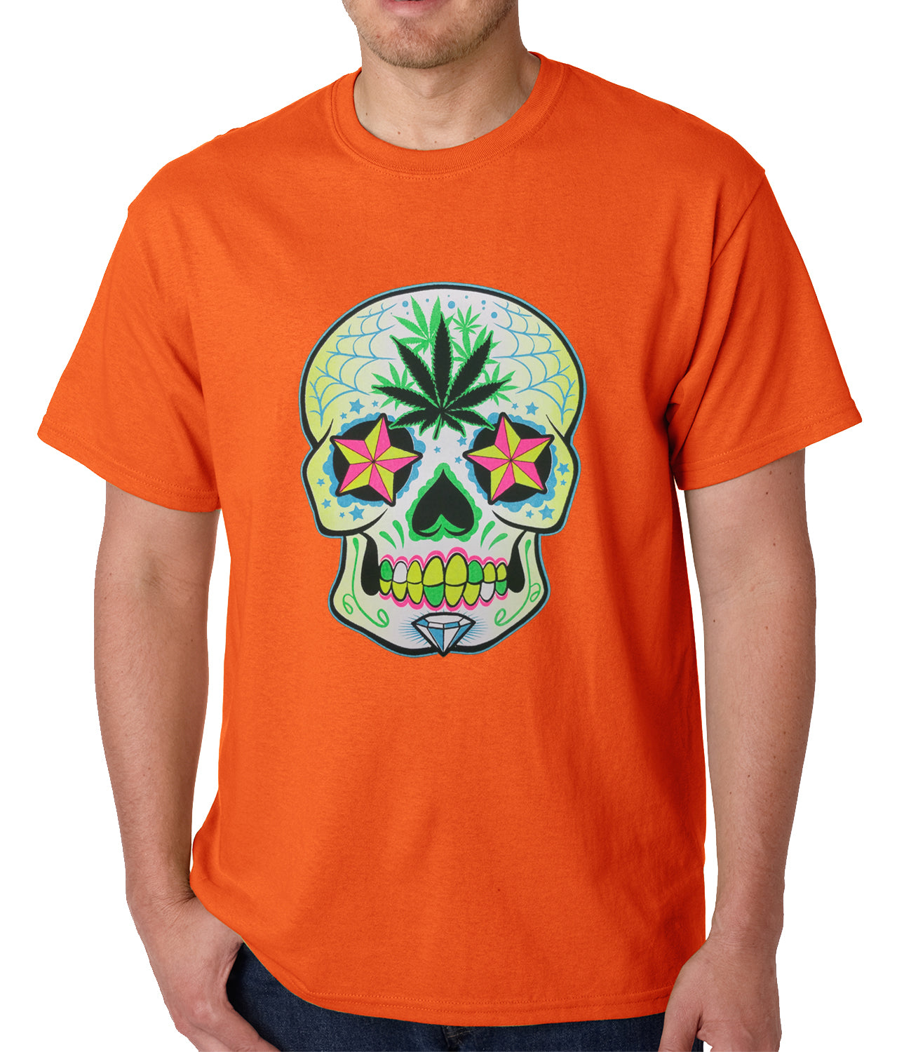 Pot Leaf Sugar Skull Mens T-shirt