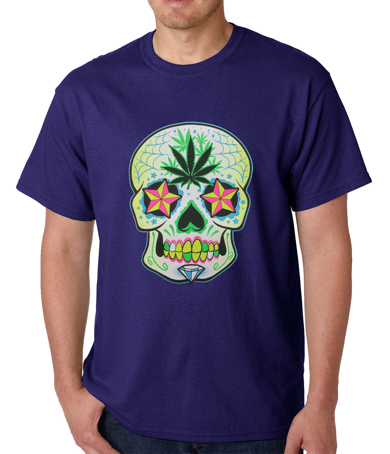 Pot Leaf Sugar Skull Mens T-shirt