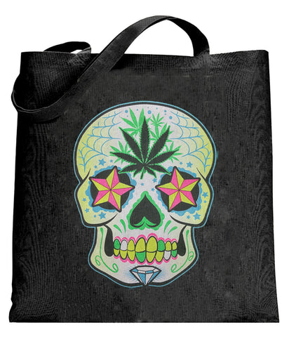 Pot Leaf Sugar Skull Tote Bag