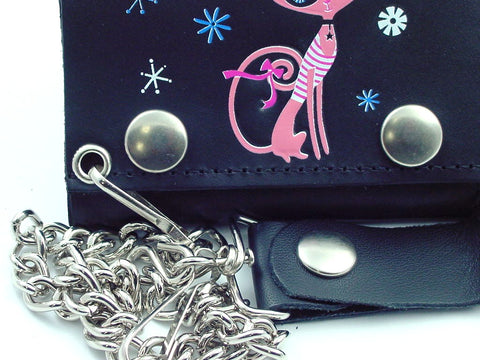 Pretty Pink Kitty Genuine Leather Chain Wallet
