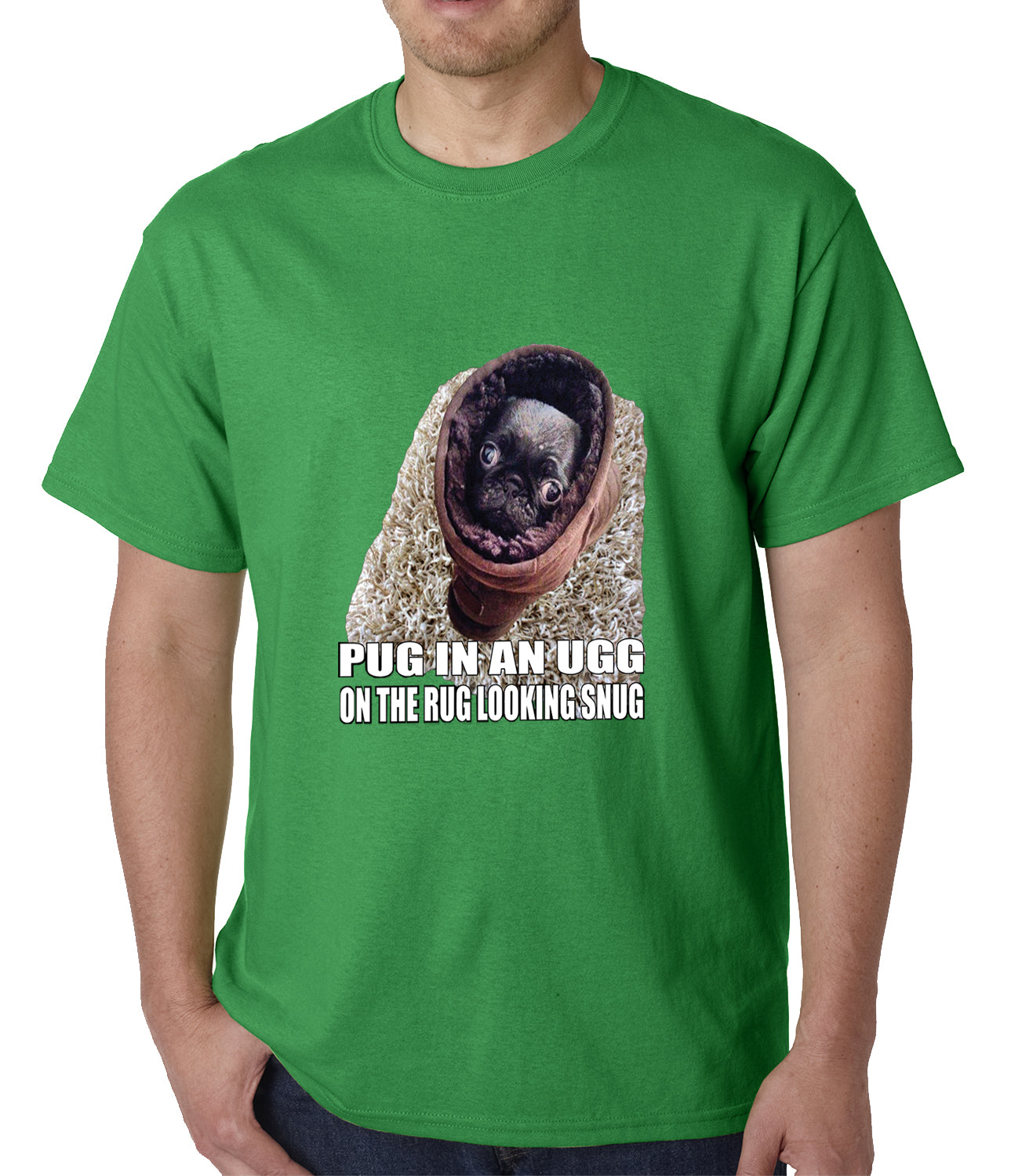 Pug In An Ugg On a Rug Looking Snug Mens T-shirt