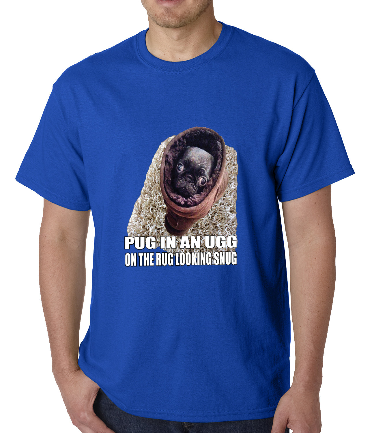Pug In An Ugg On a Rug Looking Snug Mens T-shirt