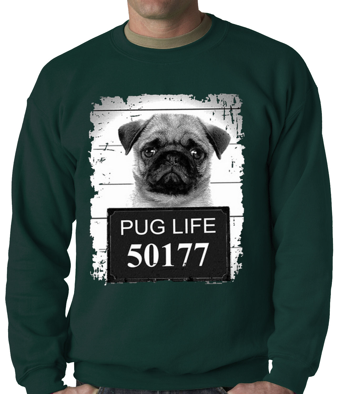 Mug Shot Pug Life Funny Adult Crewneck
