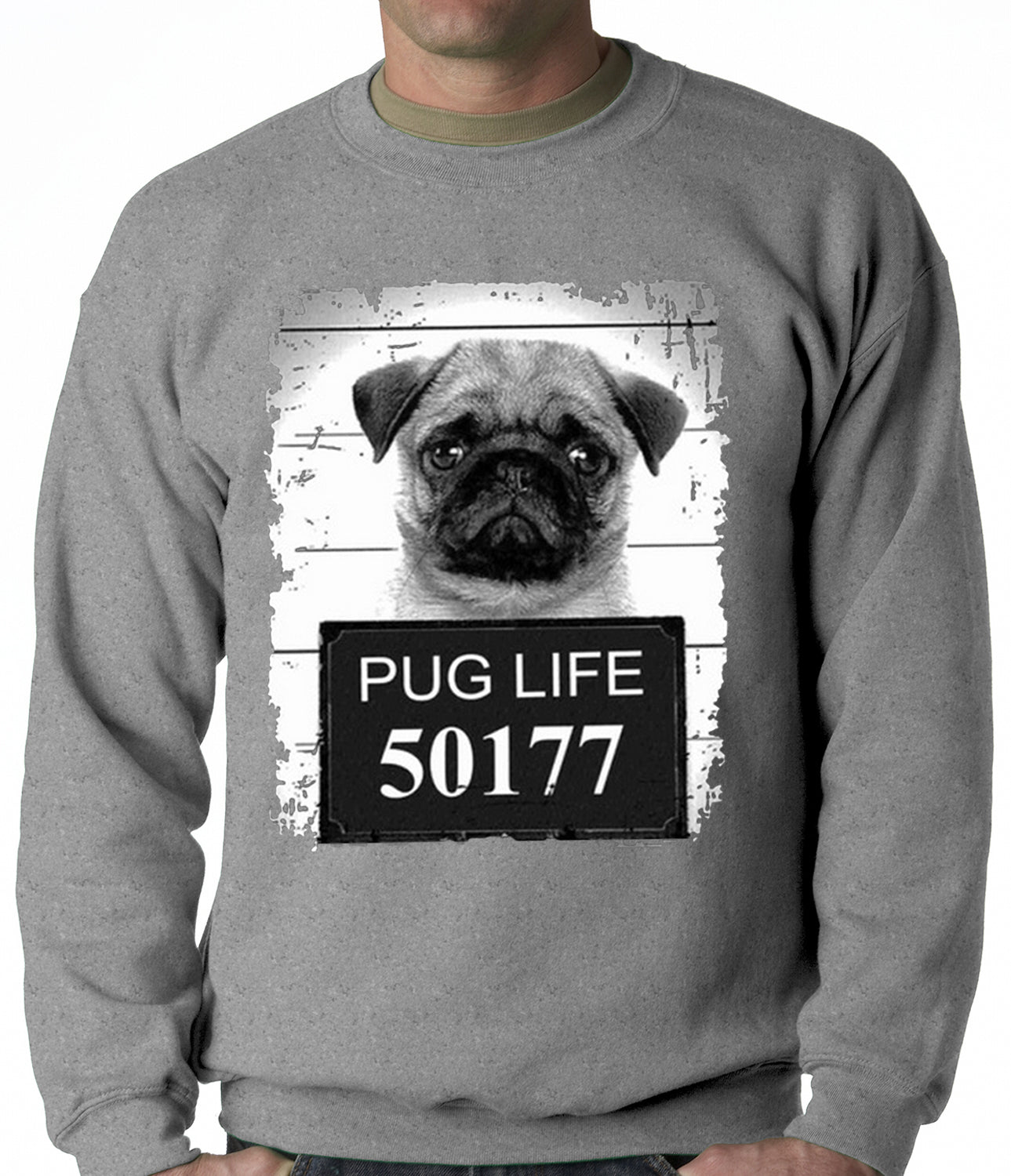 Mug Shot Pug Life Funny Adult Crewneck