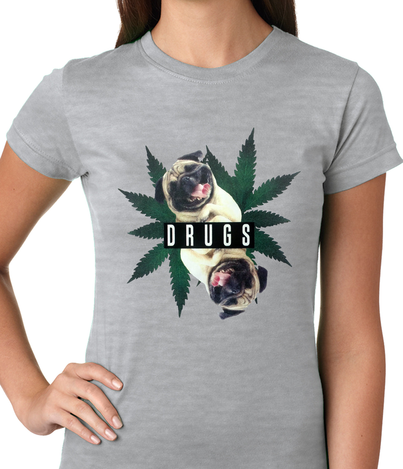 Pugs and Drugs Pot Leaf Ladies T-shirt