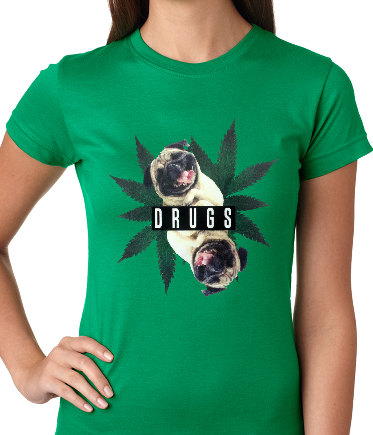 Pugs and Drugs Pot Leaf Ladies T-shirt